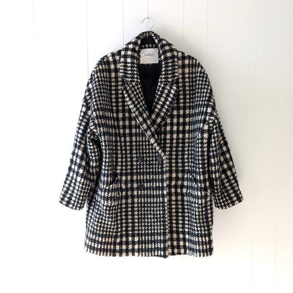 ba&sh Jackets & Blazers - NWT BA&SH Manteau Woody 70's Black White Houndstooth Wool Checkered Coat, US6